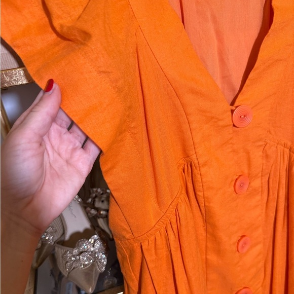 Anthropologie The Renee Flutter Sleeve Linen Button Front Dress - Picture 3 of 8